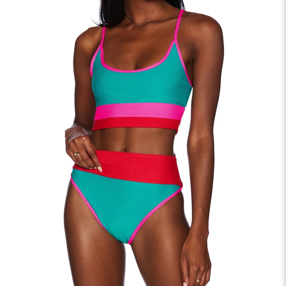 Beach Riot Eva top and bottom Cabana colorblock swimsuit size medium